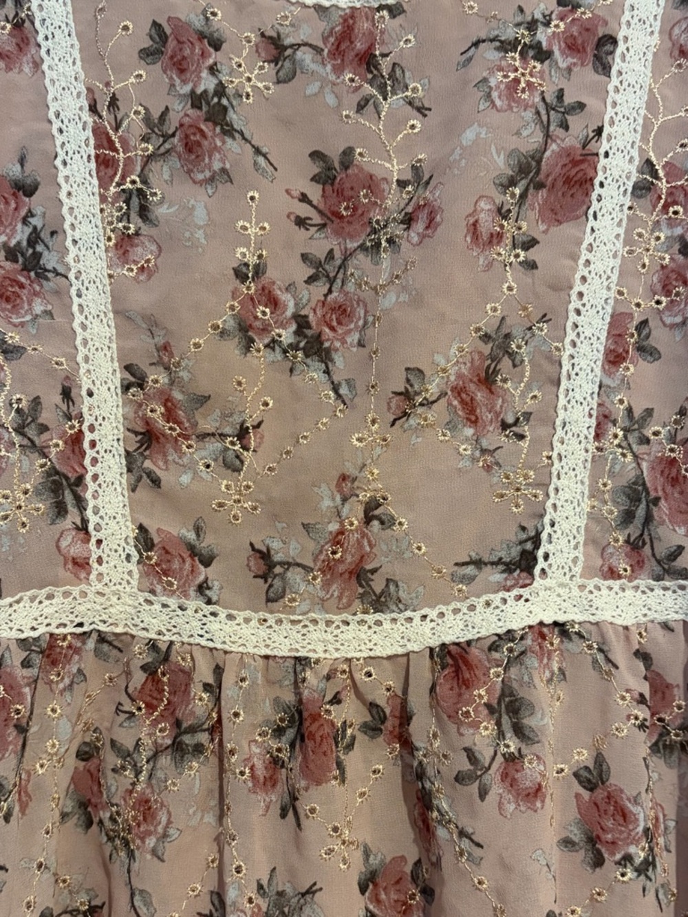 Kindred Floral Lace Blouse Medium Boho Cottagecore Sheer Embroidered Pink Top-M - Picture 2 of 5